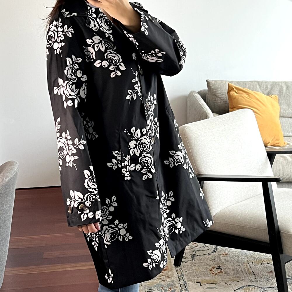 capelli new york trench coat floral roses black white size S - Picture 2 of 6